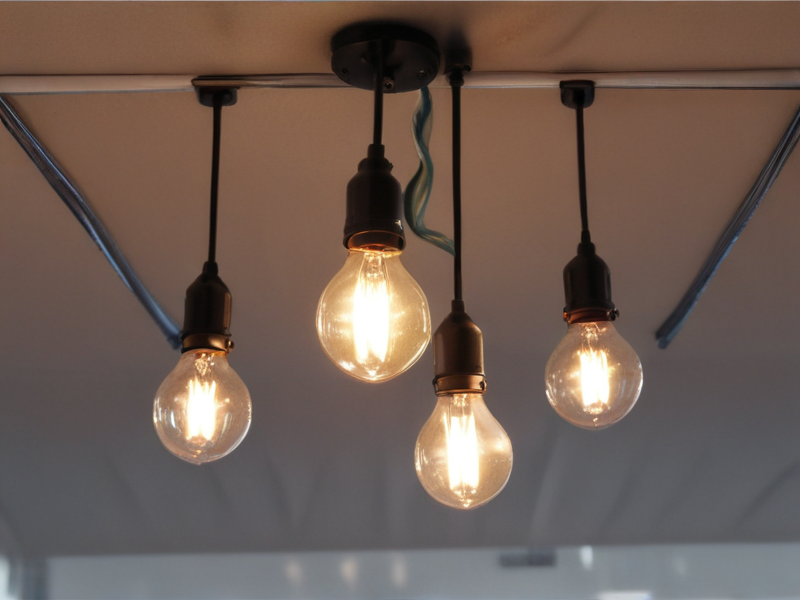 light fixture hanging by wires